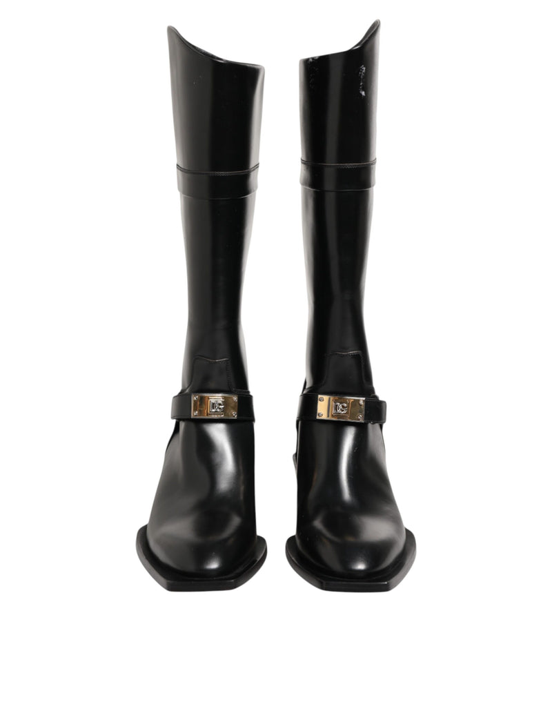 Dolce & Gabbana Black Logo Plaque Over The Calf Boots