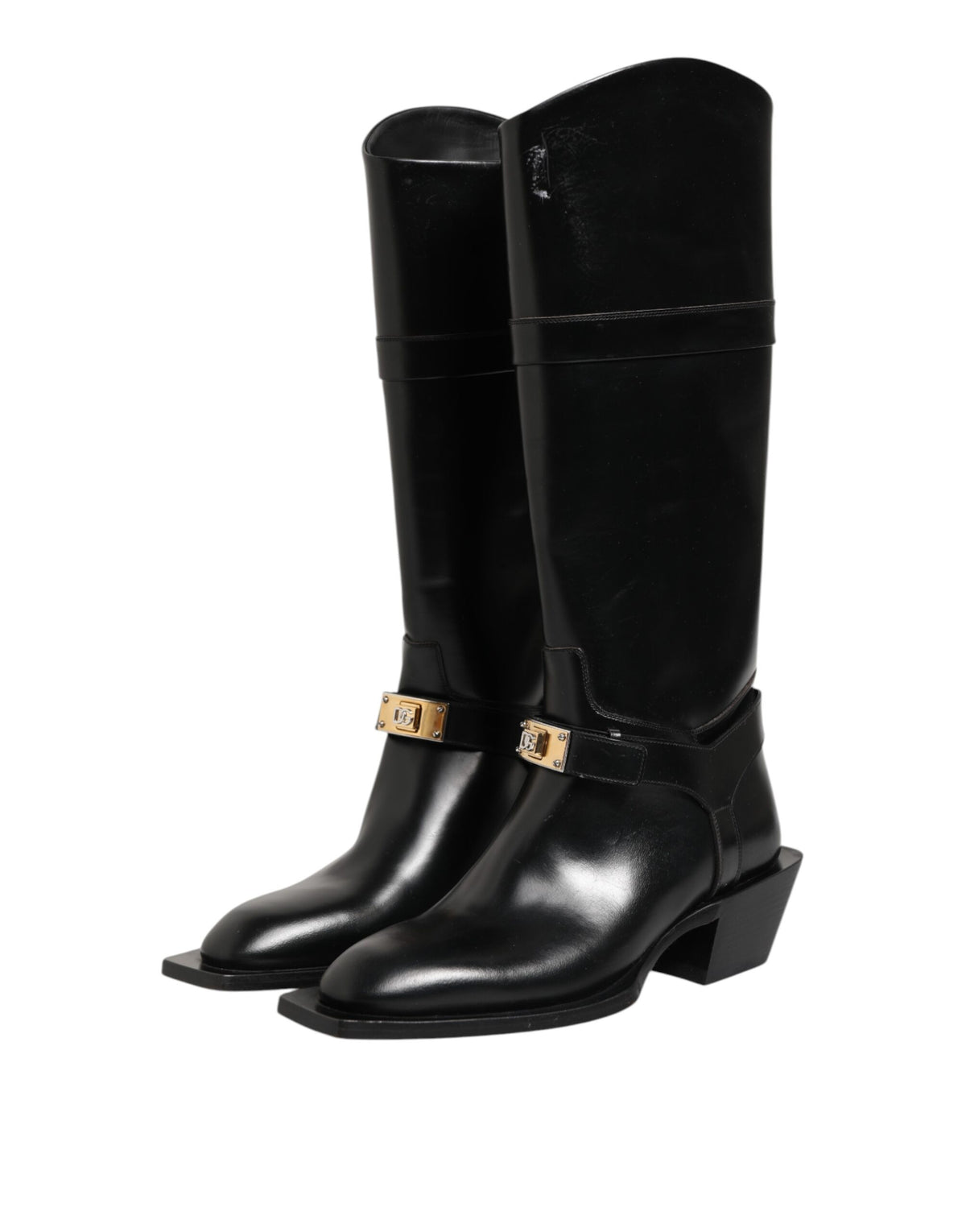 Dolce & Gabbana Black Logo Plaque Over The Calf Boots