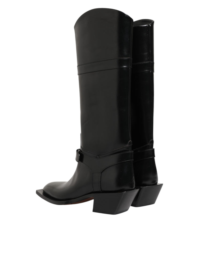 Dolce & Gabbana Black Logo Plaque Over The Calf Boots