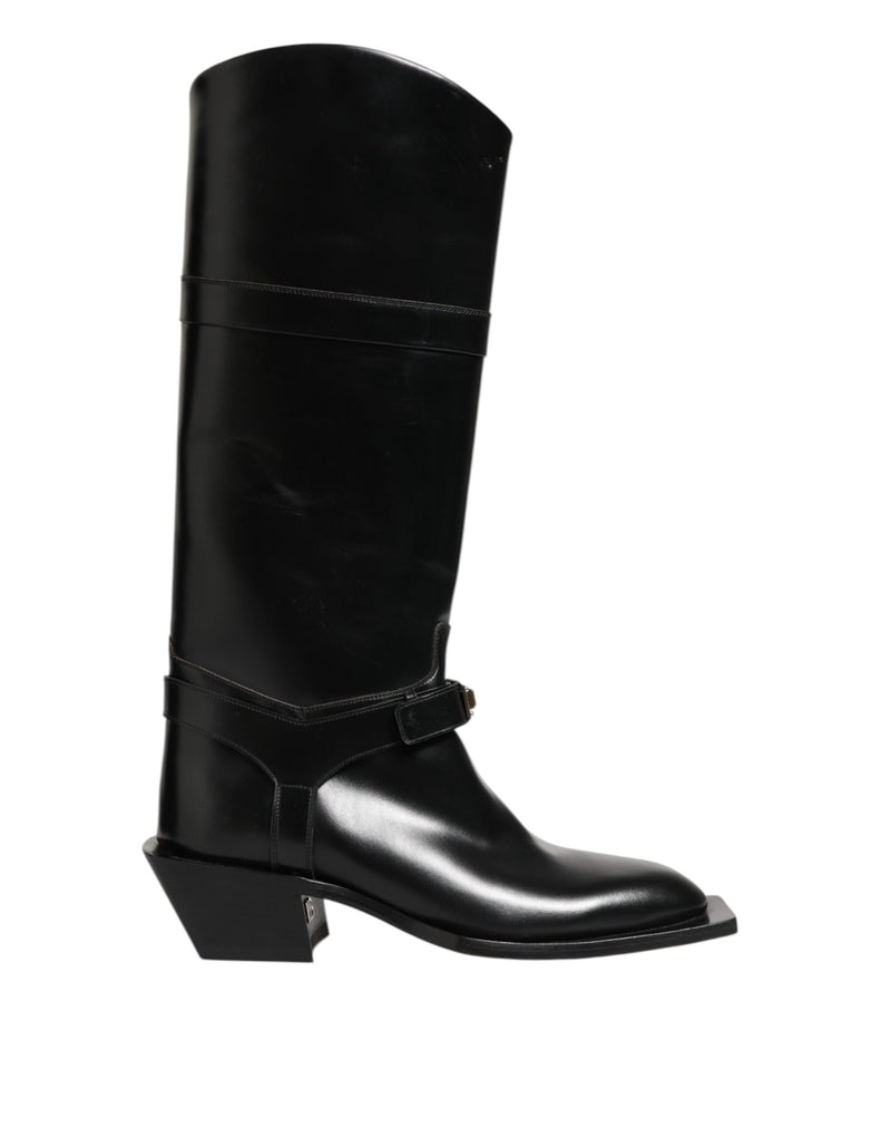 Dolce & Gabbana Black Logo Plaque Over The Calf Boots