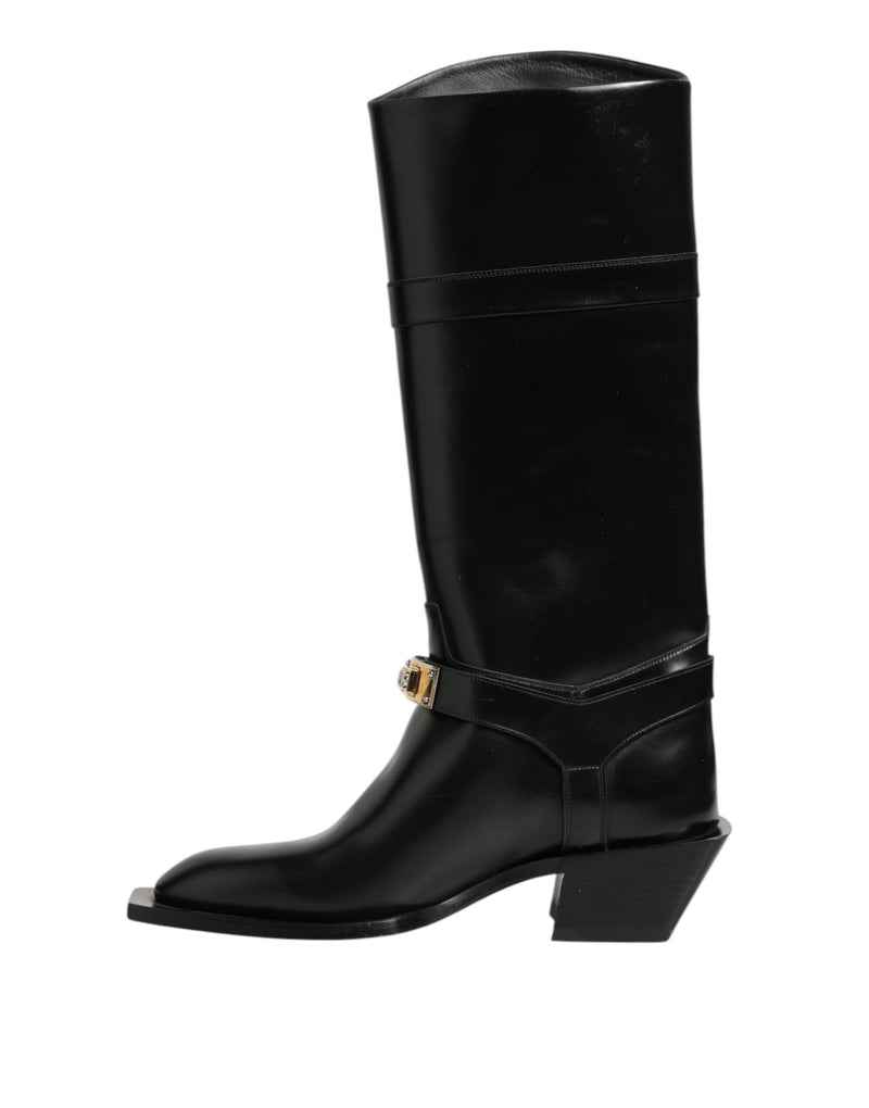 Dolce & Gabbana Black Logo Plaque Over The Calf Boots