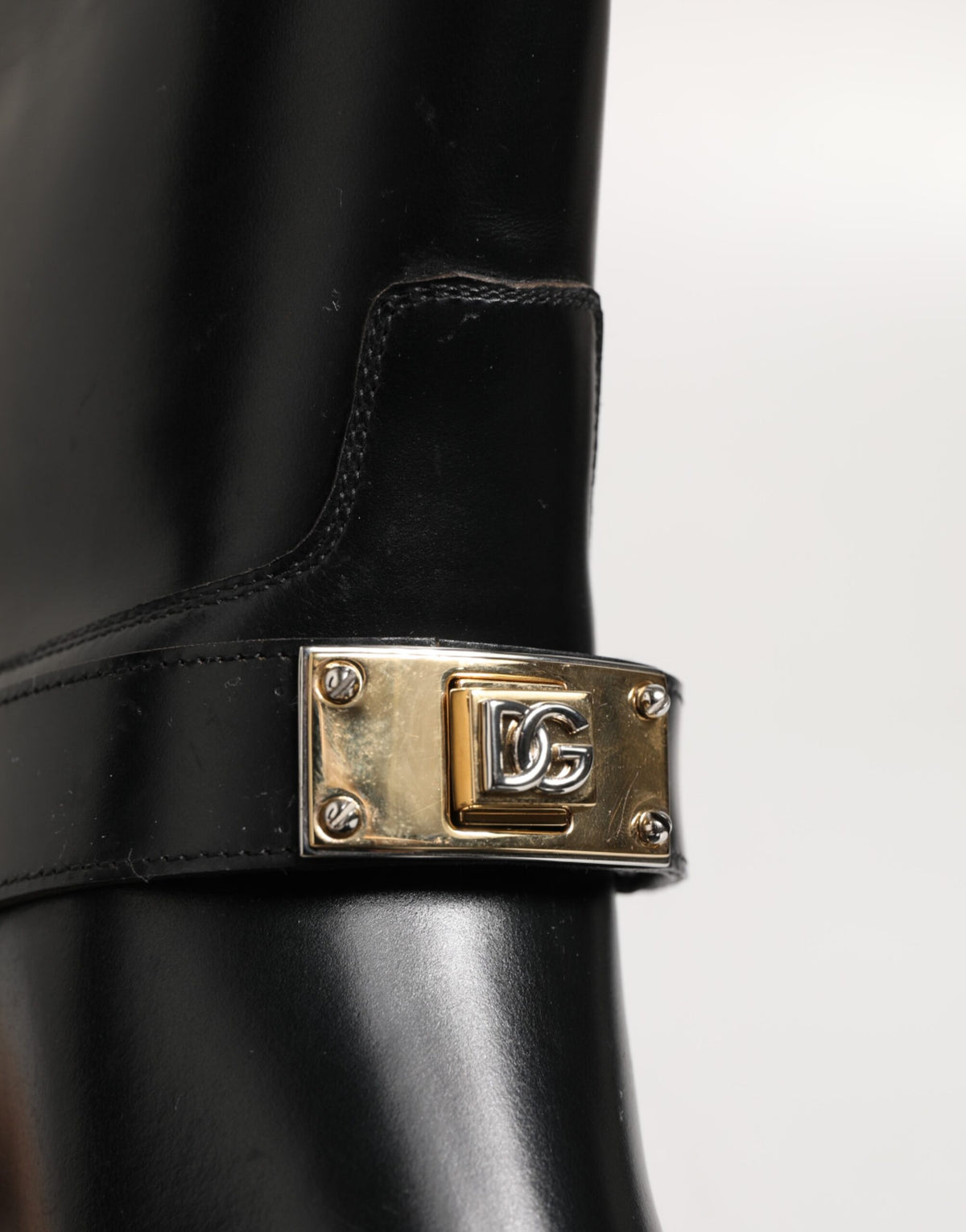 Dolce & Gabbana Black Logo Plaque Over The Calf Boots