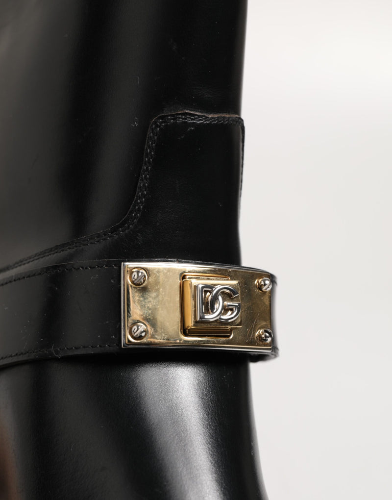 Dolce & Gabbana Black Logo Plaque Over The Calf Boots