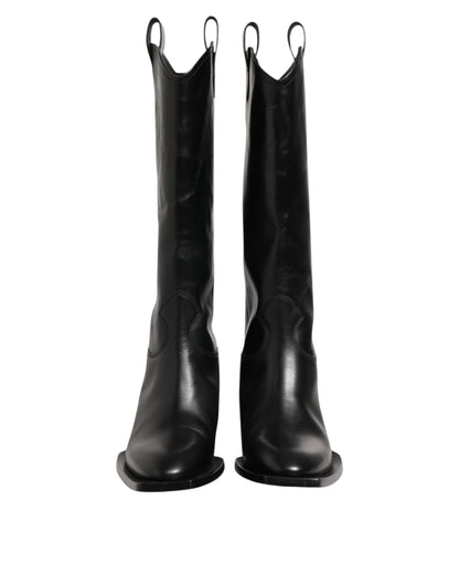 Dolce & Gabbana Black Leather Over The Calf Biker Boots Shoes