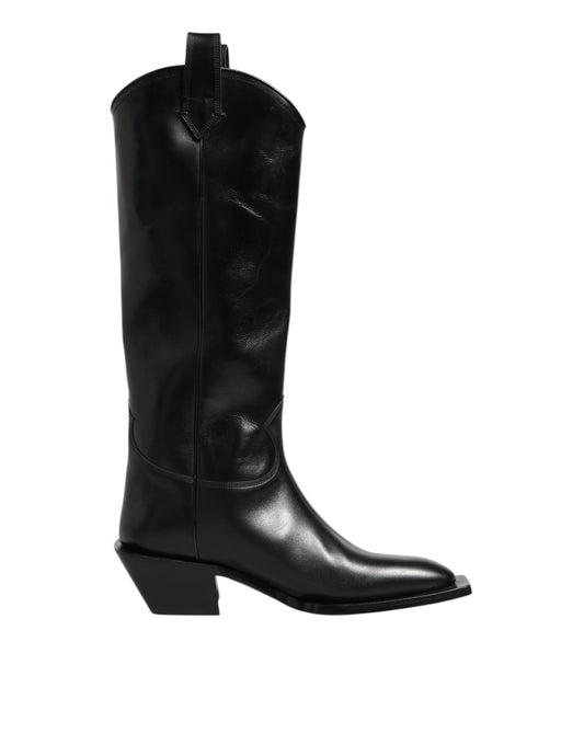 Bottines motardes en cuir noir montant au mollet Dolce &amp; Gabbana
