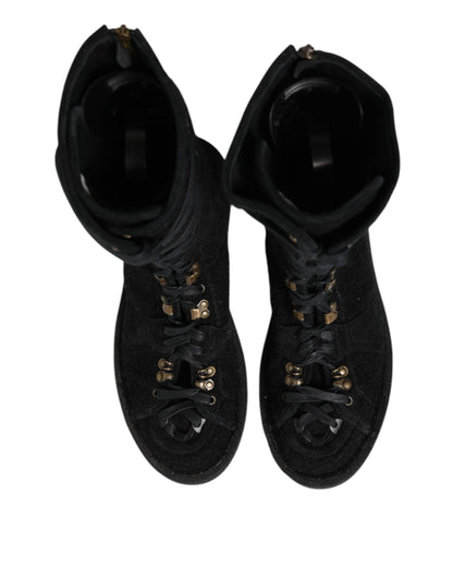 Bottines mi-mollet en daim et laine d'alpaga noire Dolce &amp; Gabbana