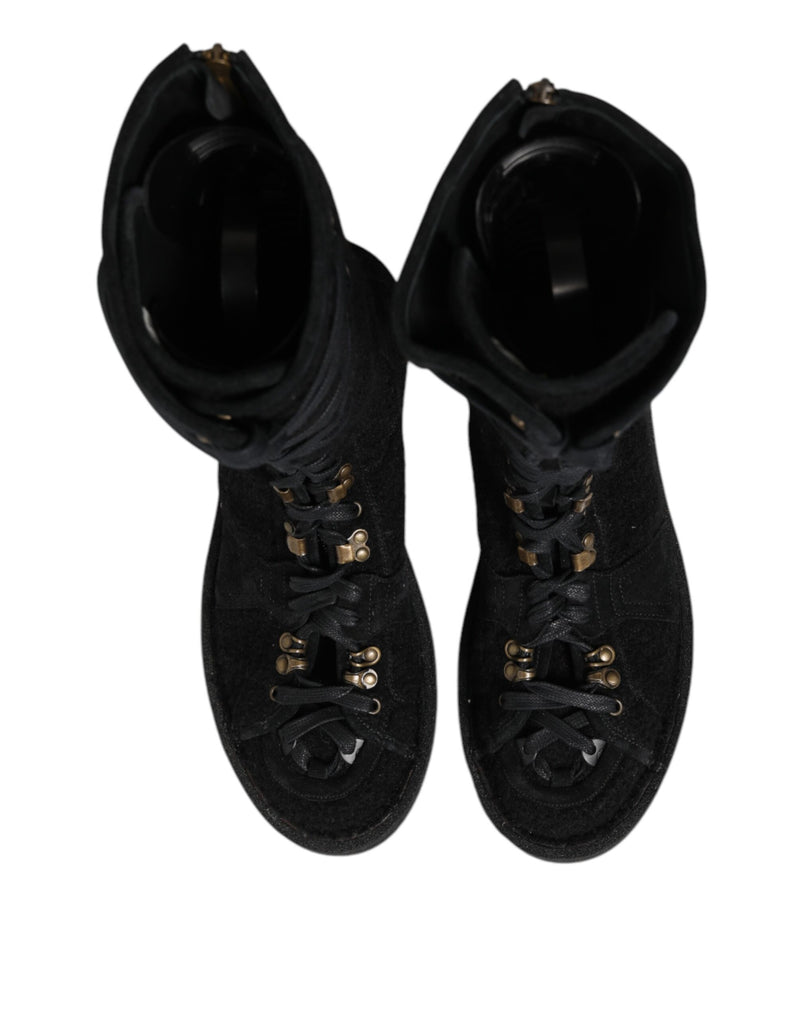 Dolce & Gabbana Black Alpaca Wool Suede Mid Calf Boots