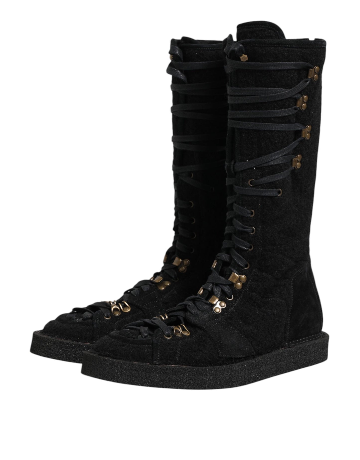 Bottines mi-mollet en daim et laine d'alpaga noire Dolce &amp; Gabbana