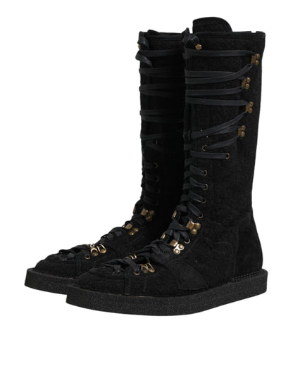 Bottines mi-mollet en daim et laine d'alpaga noire Dolce &amp; Gabbana