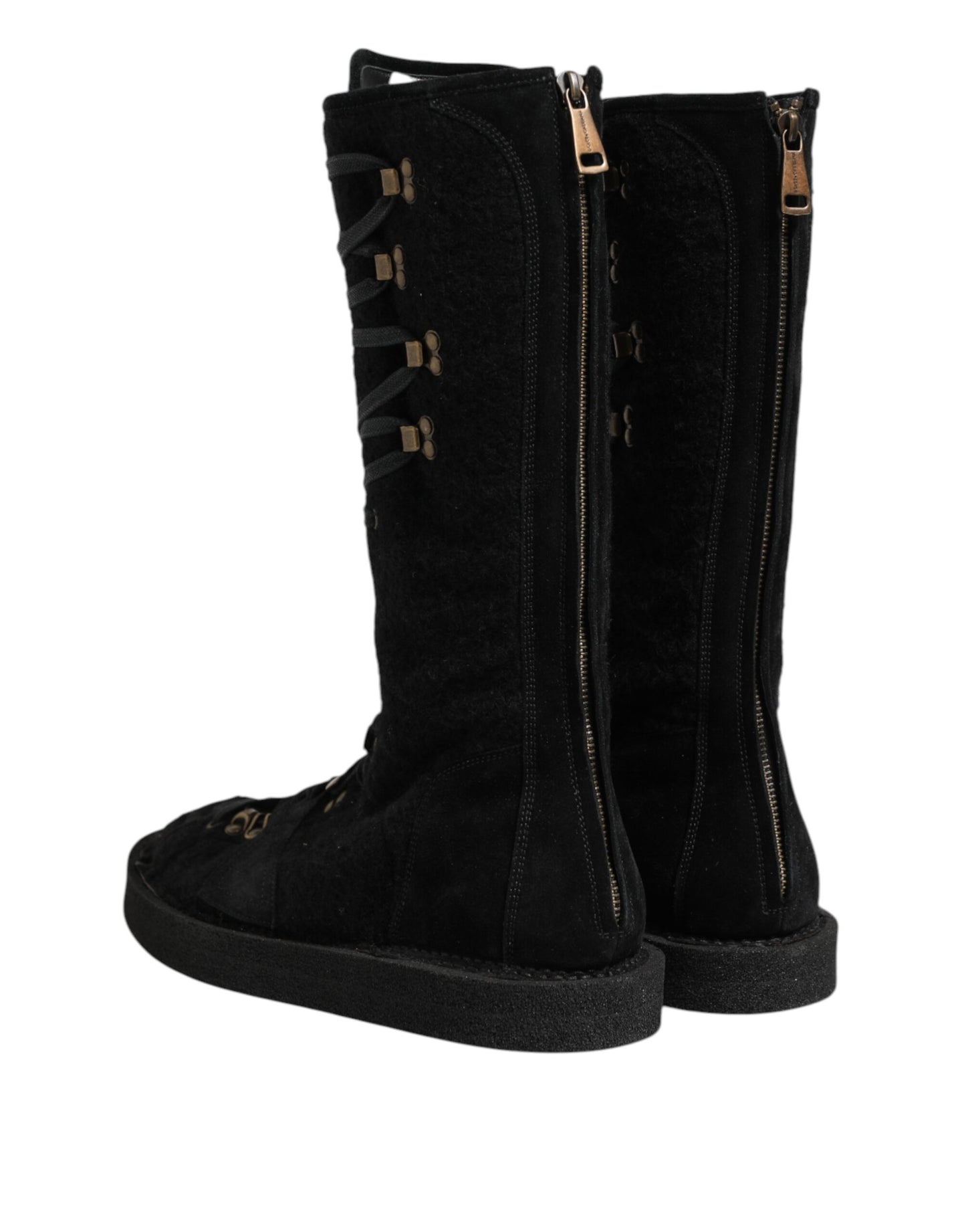 Bottines mi-mollet en daim et laine d'alpaga noire Dolce &amp; Gabbana