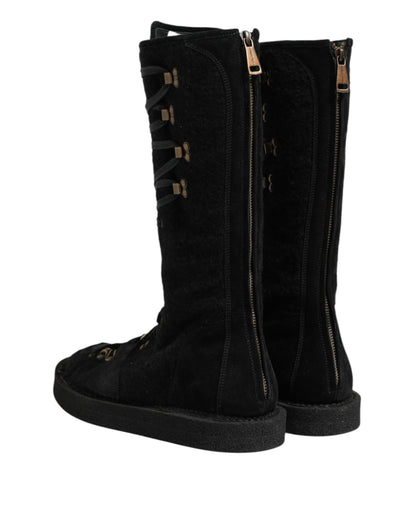 Bottines mi-mollet en daim et laine d'alpaga noire Dolce &amp; Gabbana