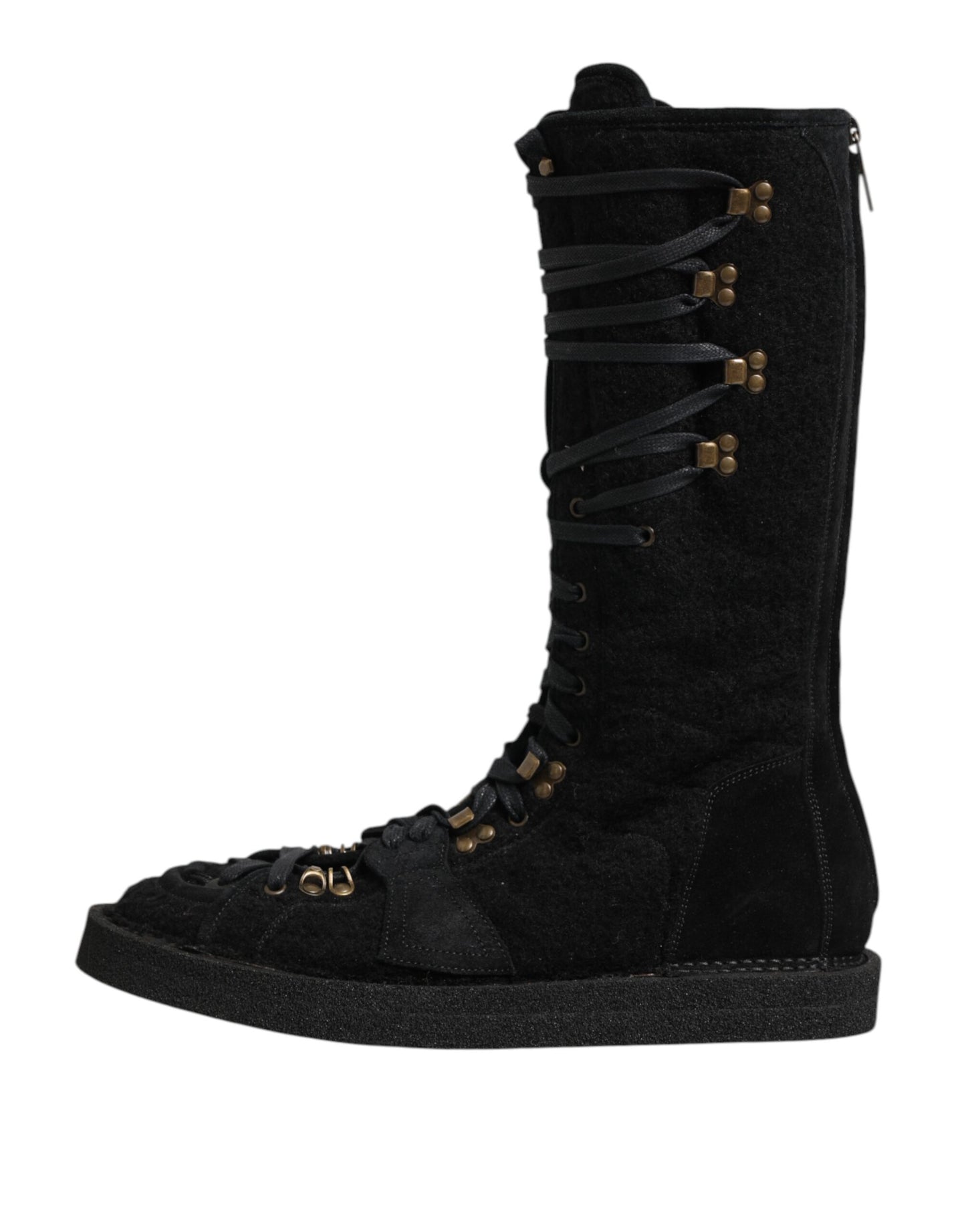 Bottines mi-mollet en daim et laine d'alpaga noire Dolce &amp; Gabbana