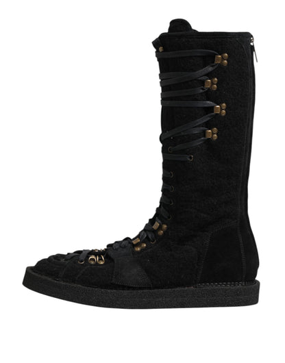 Bottines mi-mollet en daim et laine d'alpaga noire Dolce &amp; Gabbana