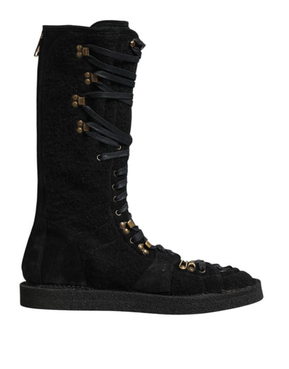 Bottines mi-mollet en daim et laine d'alpaga noire Dolce &amp; Gabbana