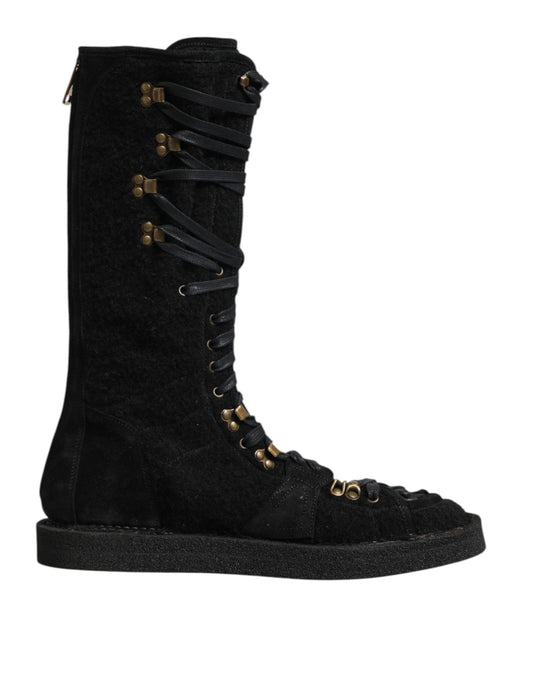 Bottines mi-mollet en daim et laine d'alpaga noire Dolce &amp; Gabbana