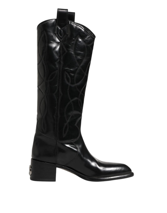 Bottines motardes en cuir noir montant au mollet Dolce &amp; Gabbana