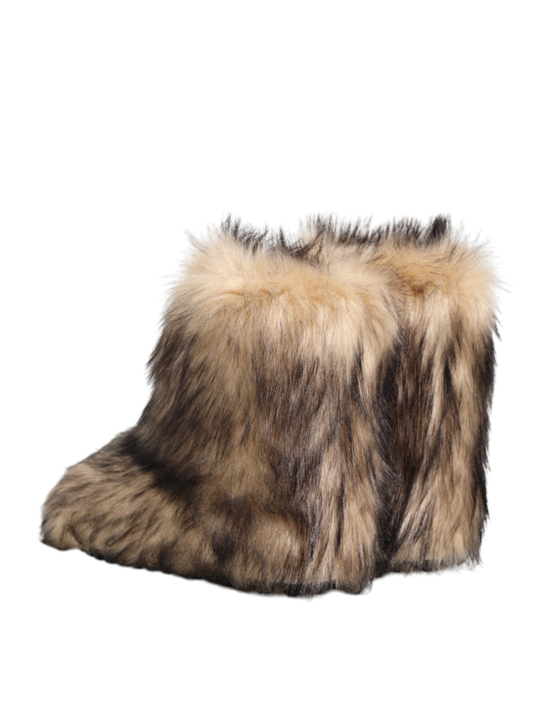 Dolce & Gabbana Brown Faux Ski Fur Short Boots for Men