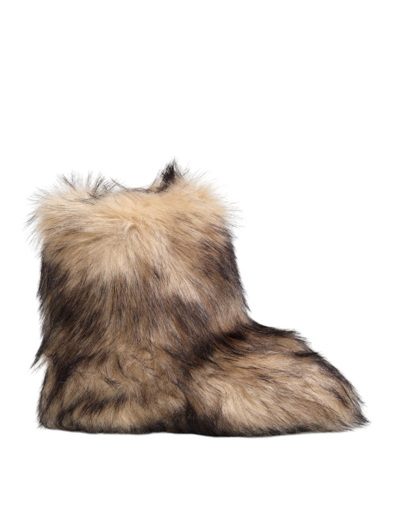 Dolce & Gabbana Brown Faux Ski Fur Short Boots for Men