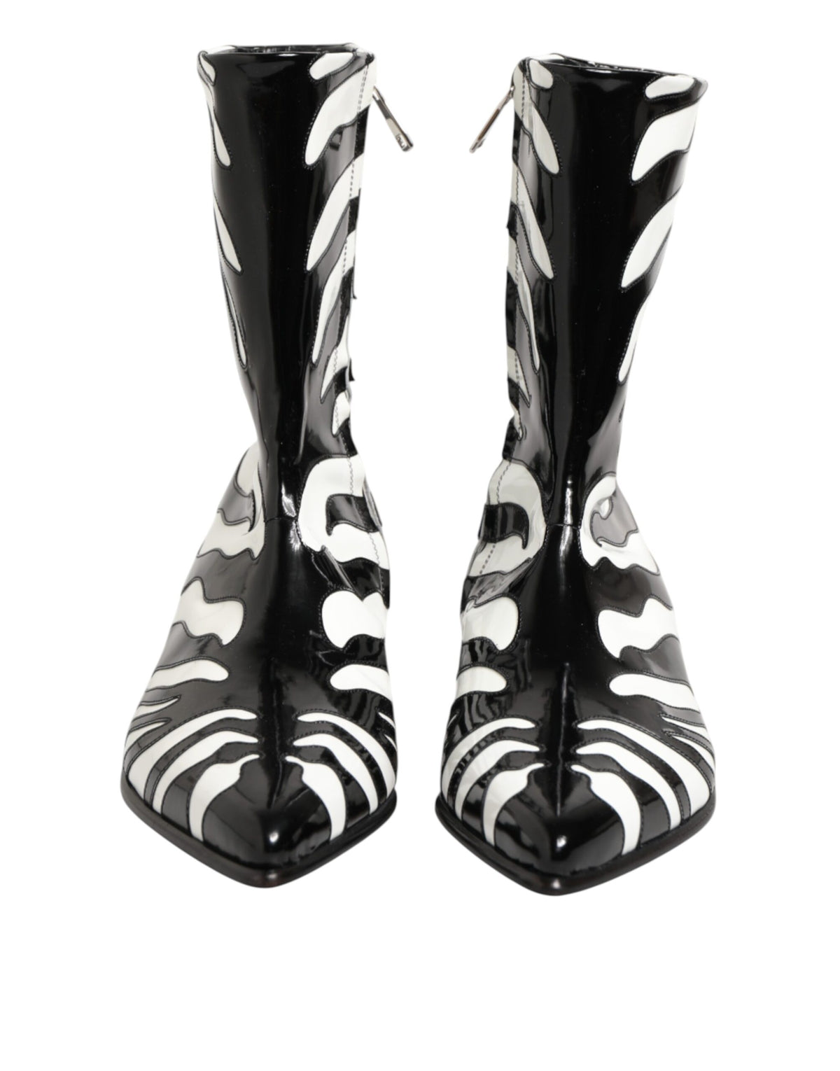Dolce & Gabbana Black and White Zebra Leather Mid Calf Boots