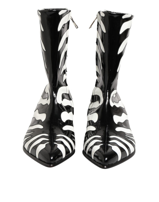 Dolce & Gabbana Black and White Zebra Leather Mid Calf Boots