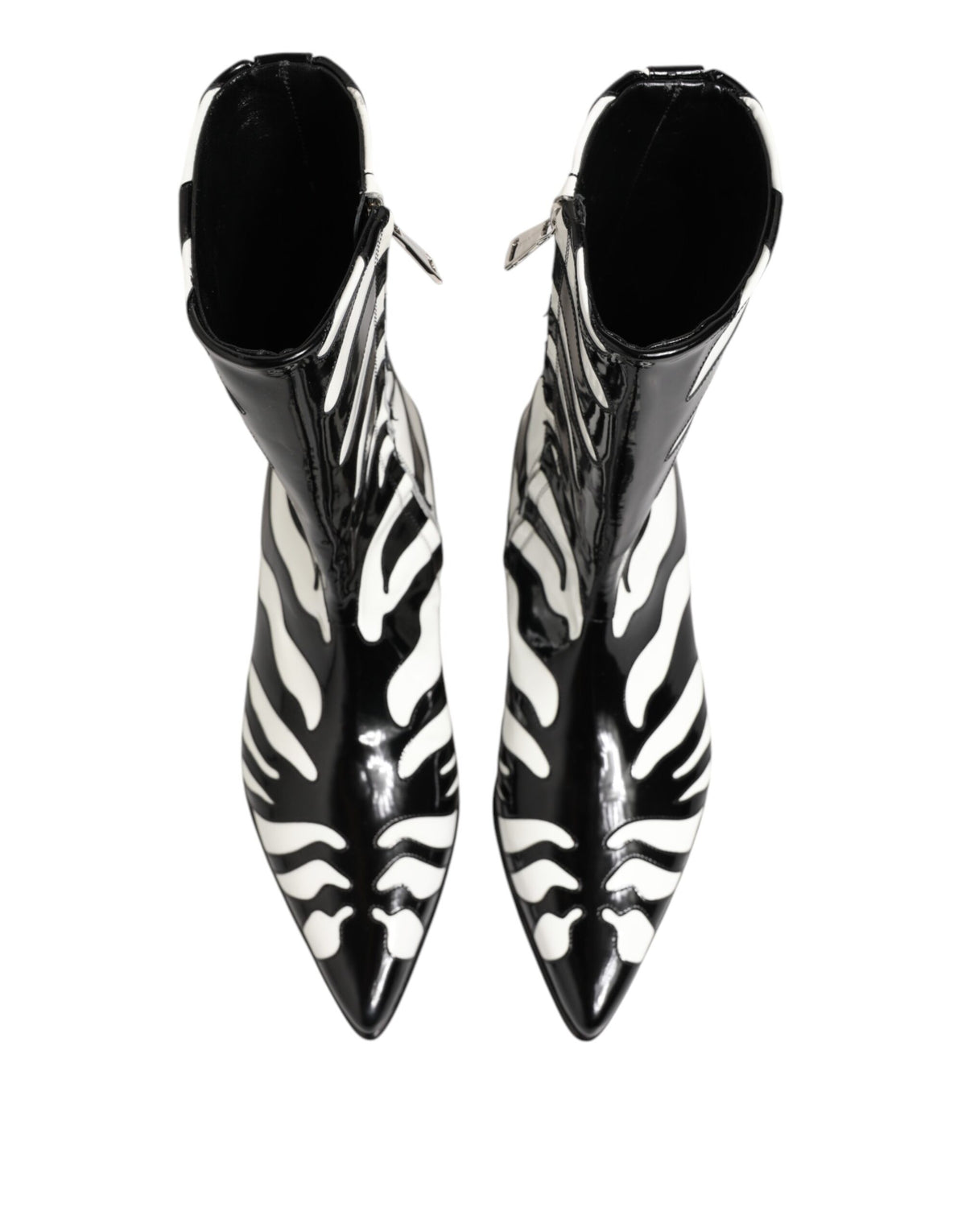 Dolce & Gabbana Black and White Zebra Leather Mid Calf Boots