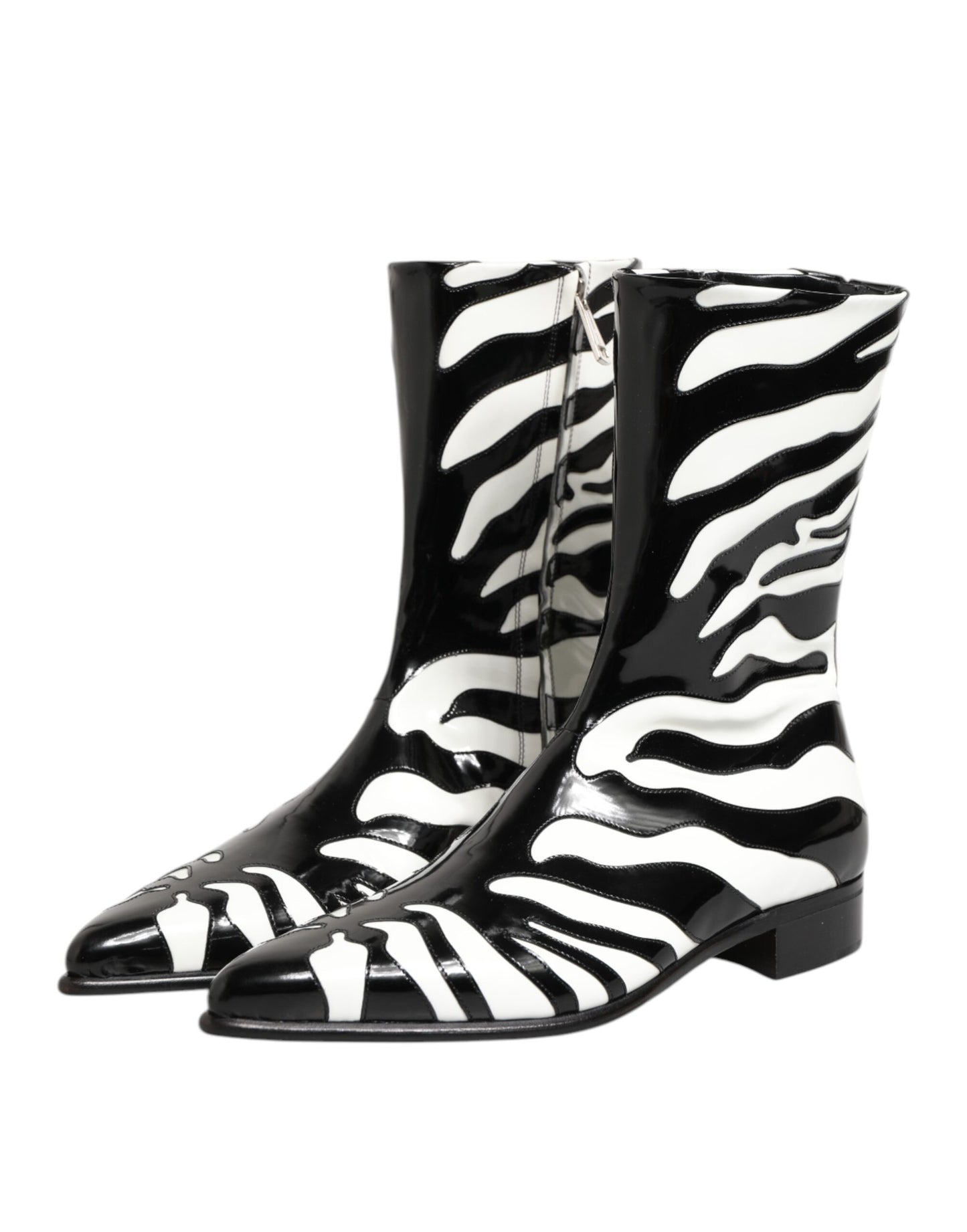 Dolce &amp; Gabbana Zwart Wit Zebra Leren Halfhoge Laarzen