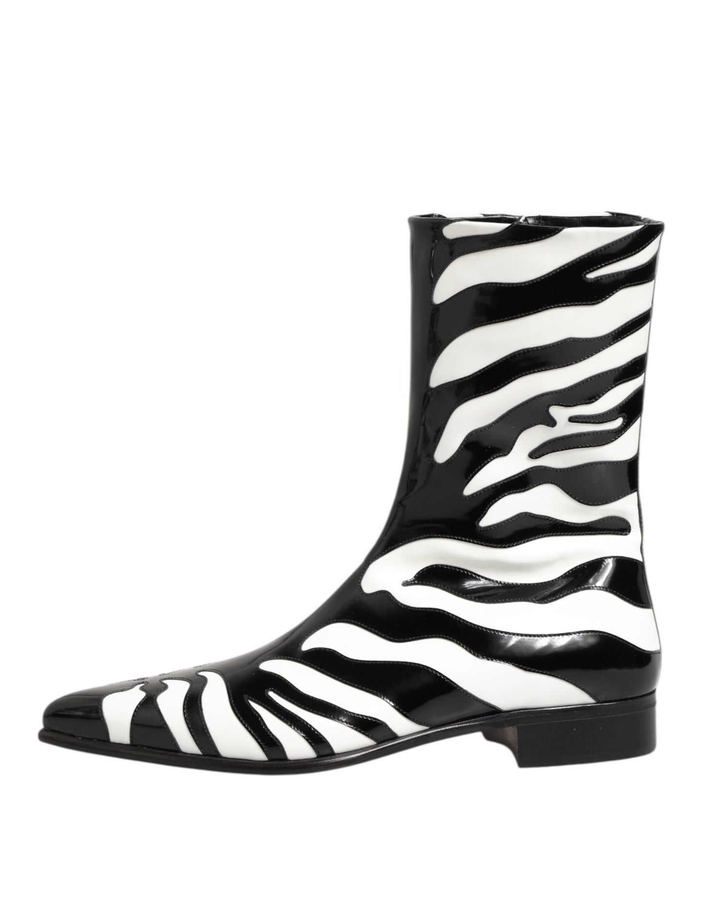 Dolce &amp; Gabbana Zwart Wit Zebra Leren Halfhoge Laarzen