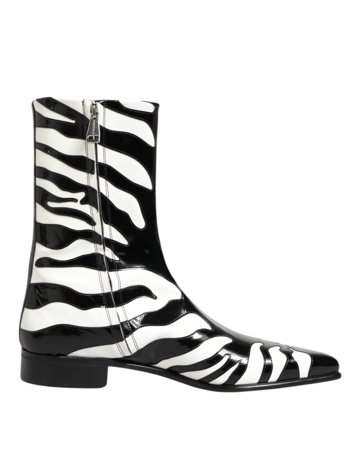 Dolce & Gabbana Black and White Zebra Leather Mid Calf Boots