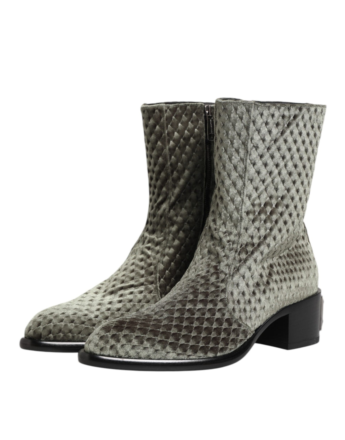 Dolce & Gabbana Gray Cotton Velvet Mid Calf Boots