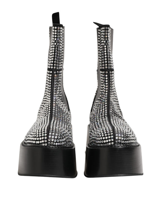 Dolce & Gabbana Bottes Courtes Mi-Mollet Noires en Cristaux Strass