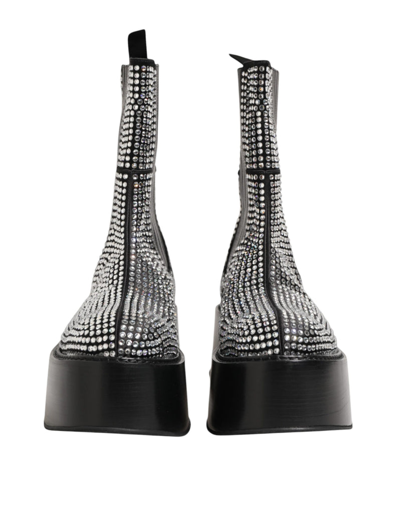 Dolce & Gabbana Bottes Courtes Mi-Mollet Noires en Cristaux Strass