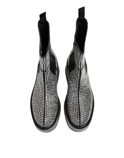 Dolce & Gabbana Black Crystal Strass Mid Calf Short Boots  Shoes