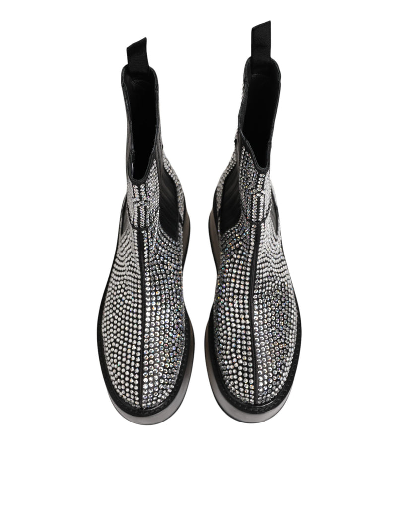 Dolce & Gabbana Bottes Courtes Mi-Mollet Noires en Cristaux Strass