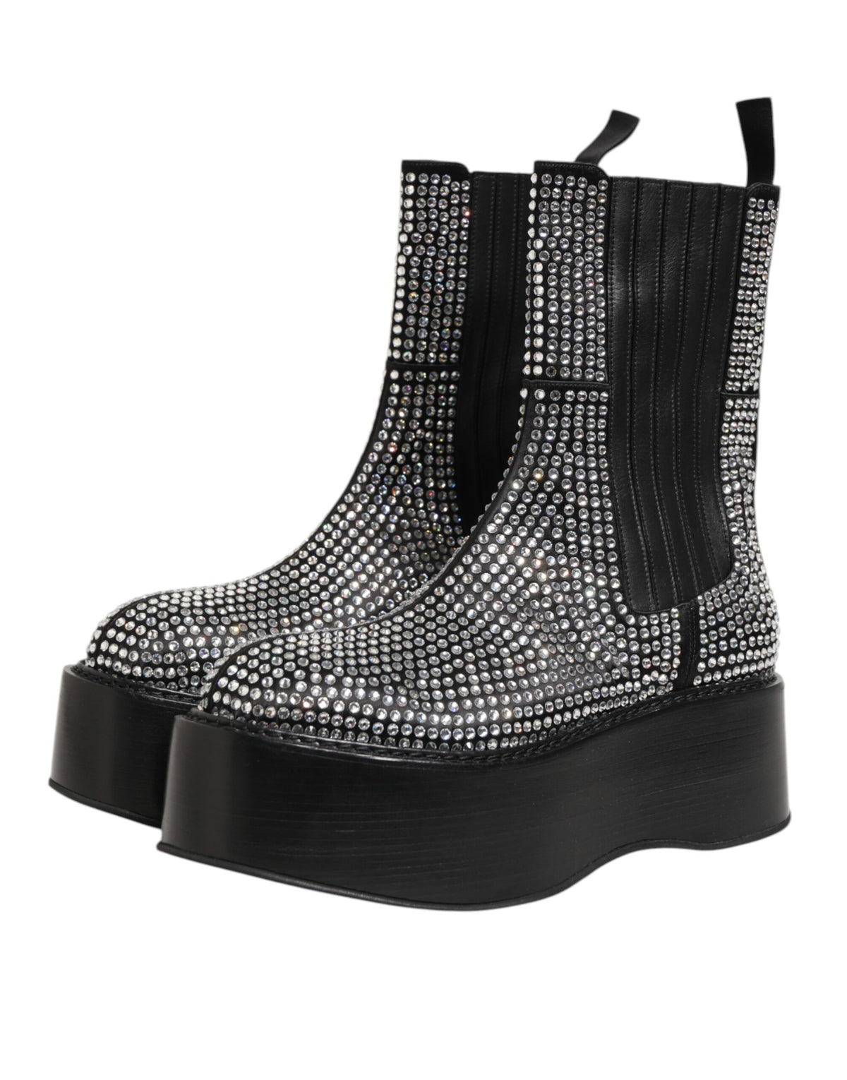 Dolce & Gabbana Bottes Courtes Mi-Mollet Noires en Cristaux Strass