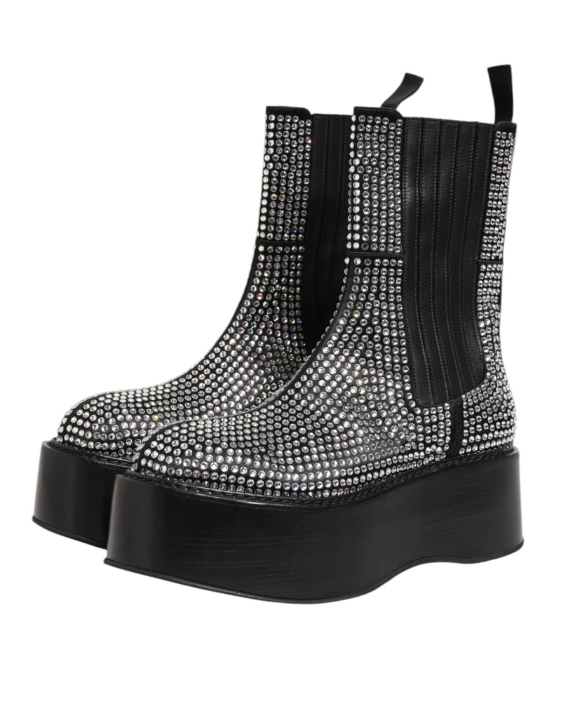 Dolce & Gabbana Bottes Courtes Mi-Mollet Noires en Cristaux Strass