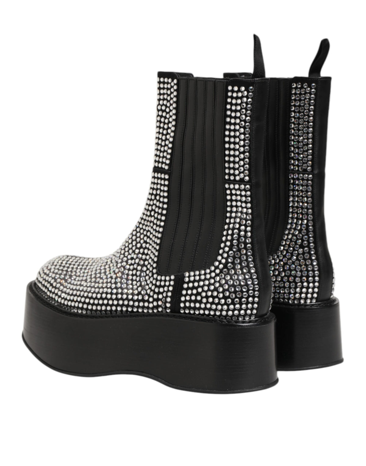 Dolce & Gabbana Bottes Courtes Mi-Mollet Noires en Cristaux Strass