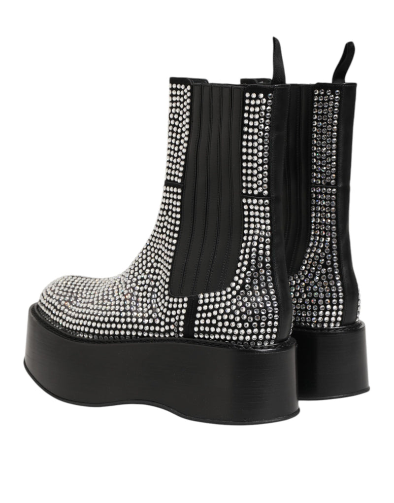 Dolce & Gabbana Bottes Courtes Mi-Mollet Noires en Cristaux Strass