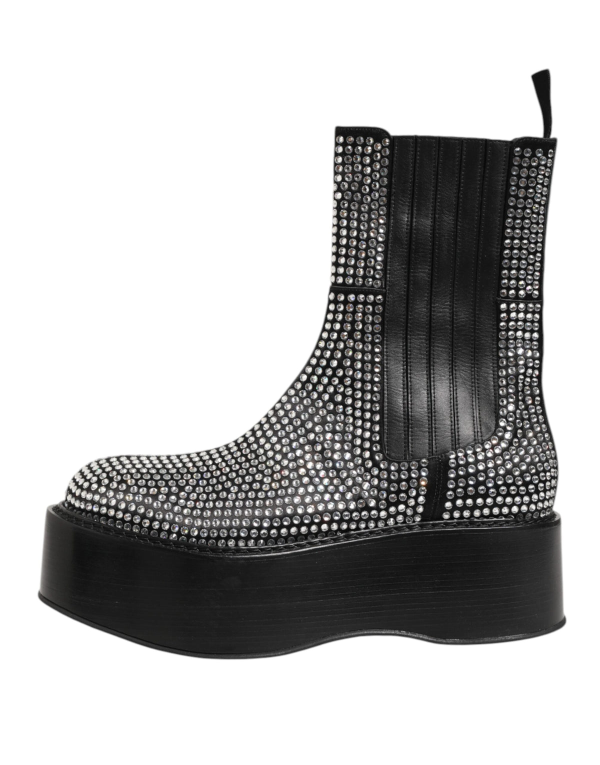 Dolce & Gabbana Bottes Courtes Mi-Mollet Noires en Cristaux Strass