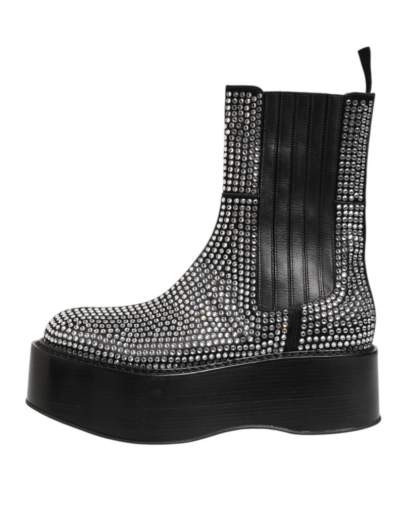 Dolce & Gabbana Bottes Courtes Mi-Mollet Noires en Cristaux Strass