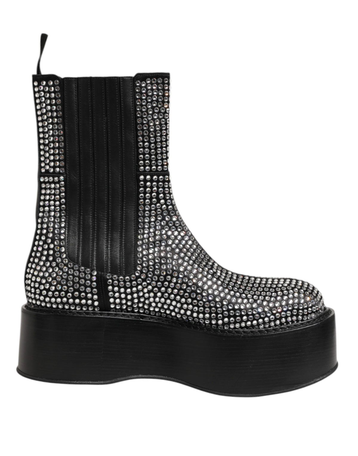 Dolce & Gabbana Bottes Courtes Mi-Mollet Noires en Cristaux Strass