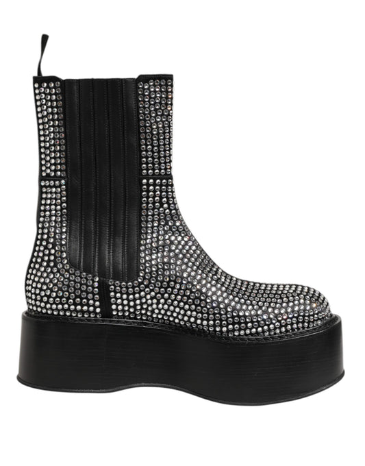 Bottines mi-mollet noires à strass et cristaux Dolce &amp; Gabbana