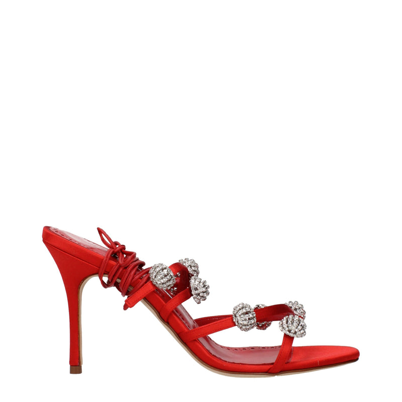 Manolo Blahnik Red Satin Stiletto Heels Sandals for Women