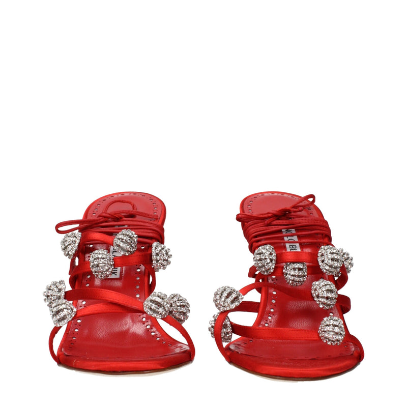 Manolo Blahnik Red Satin Stiletto Heels Sandals for Women