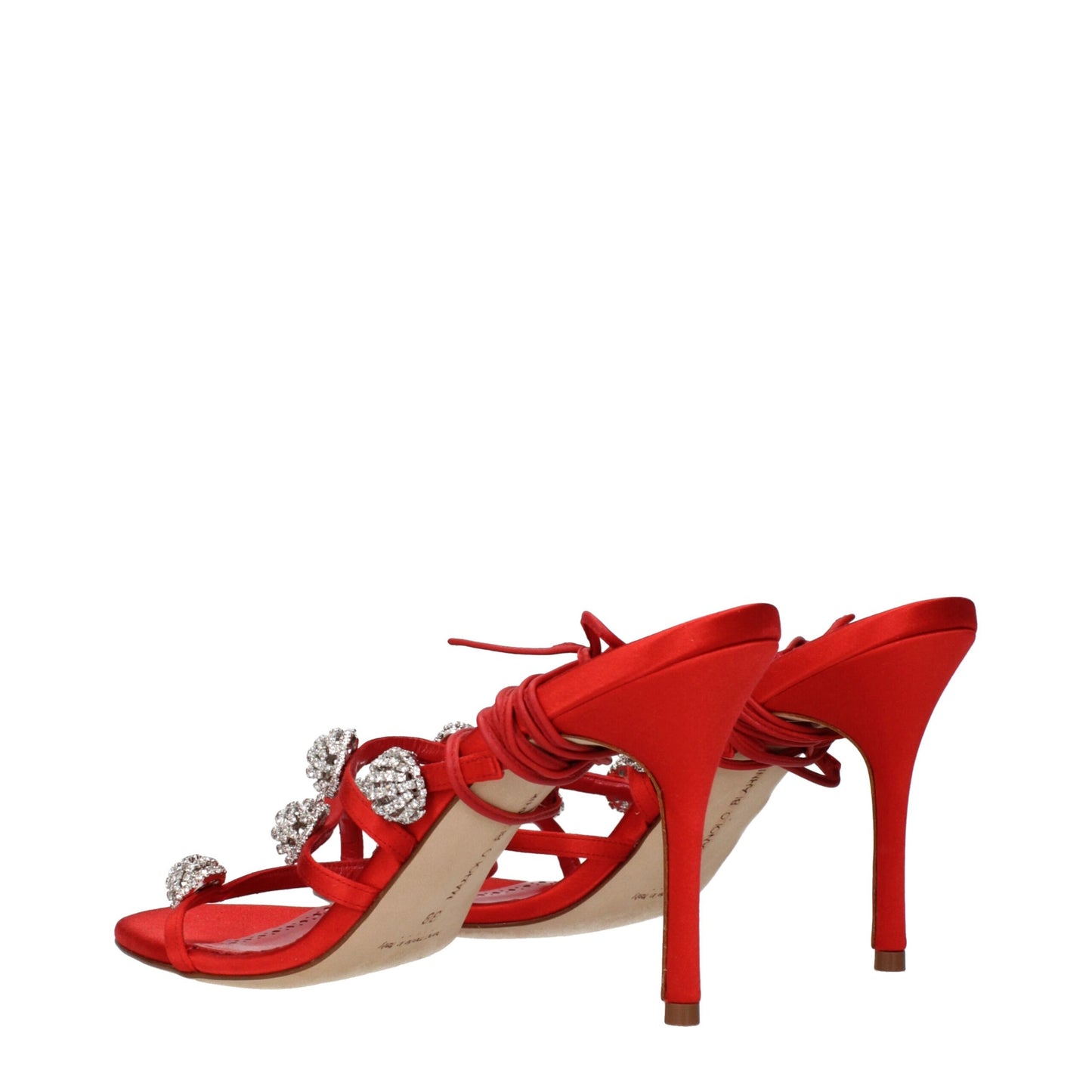 Sandales à talons aiguilles en satin rouge de Manolo Blahnik