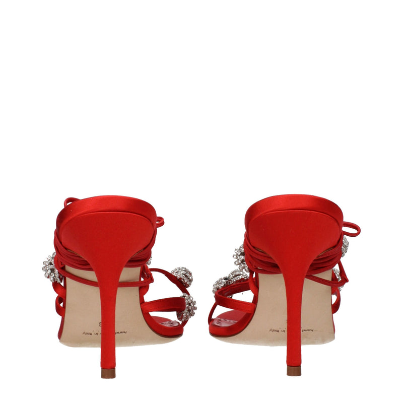 Manolo Blahnik Red Satin Stiletto Heels Sandals for Women
