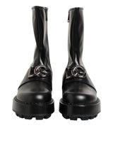 Dolce & Gabbana Black Logo Plaque Mid Calf Biker Boots