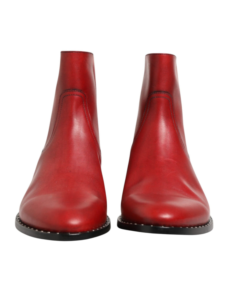 Dolce & Gabbana Red Studded Chelsea Ankle Boots