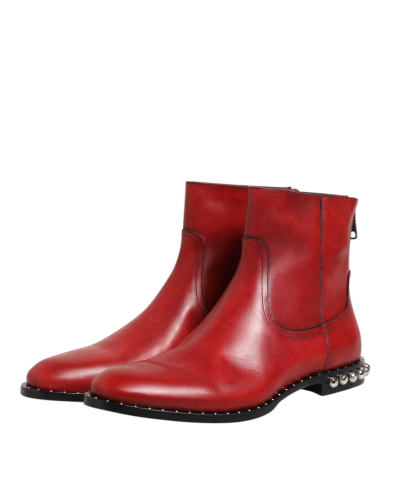 Dolce & Gabbana Red Studded Chelsea Ankle Boots