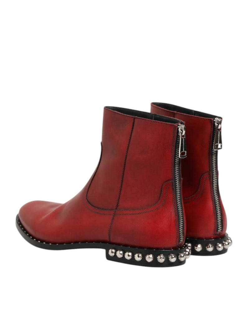 Dolce & Gabbana Red Studded Chelsea Ankle Boots