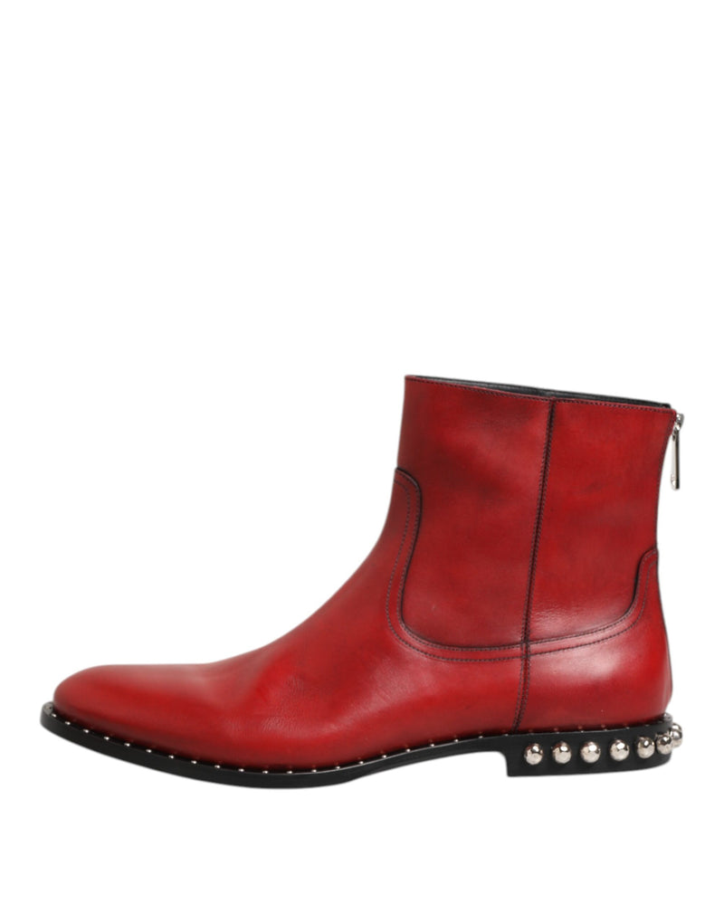 Dolce & Gabbana Red Studded Chelsea Ankle Boots